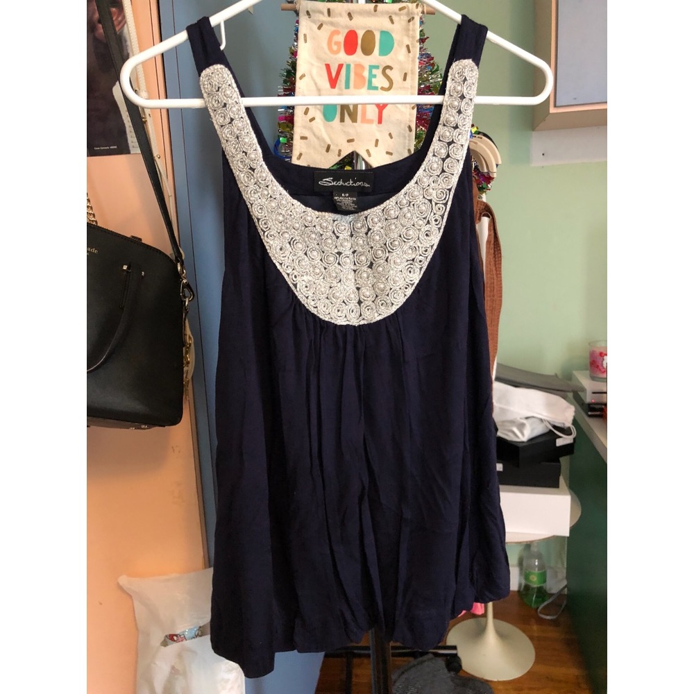 Pearl Navy Bubble Blouse